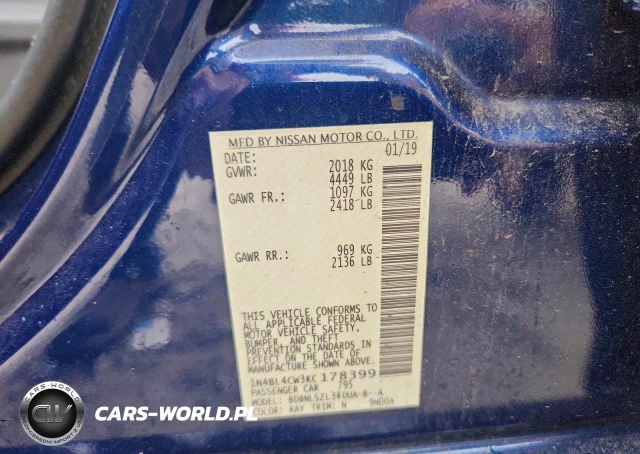 2019 Nissan Altima Sr VIN:1N4BL4CW3KC178399 - 12