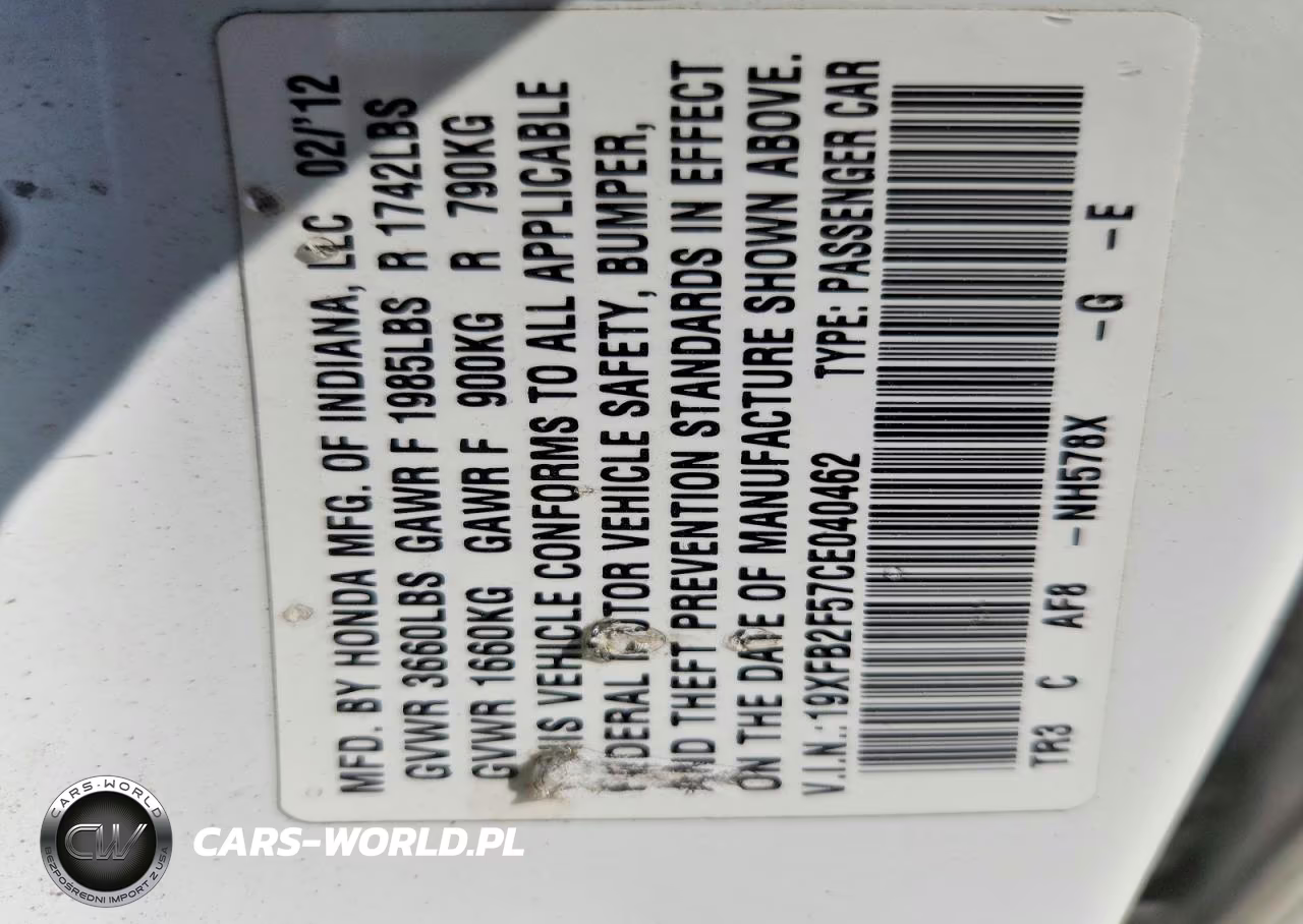 2012 Honda Civic Lx VIN:19XFB2F57CE040462 - 12