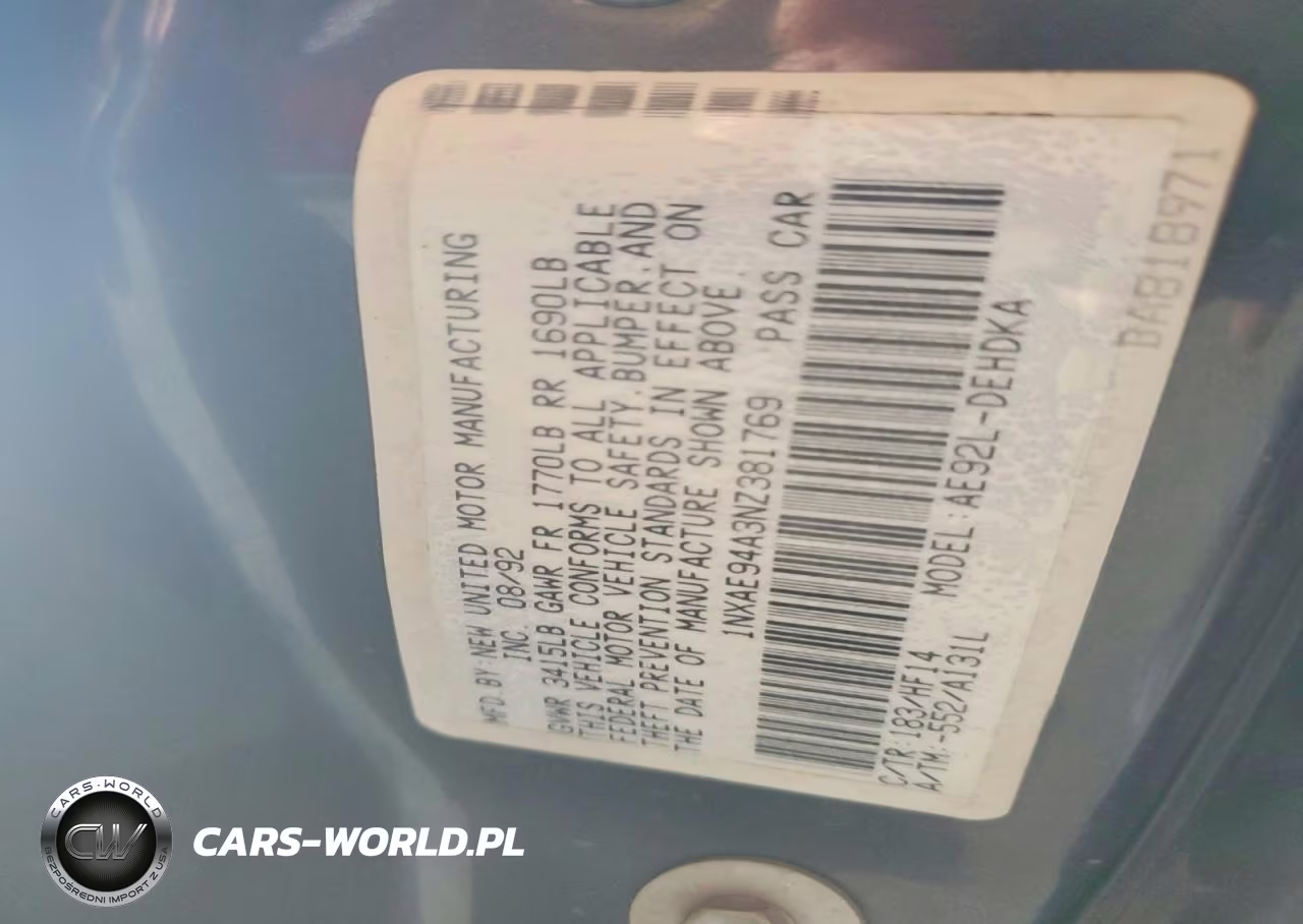 1992 Toyota Corolla Dlx VIN:1NXAE94A3NZ381769 - 12