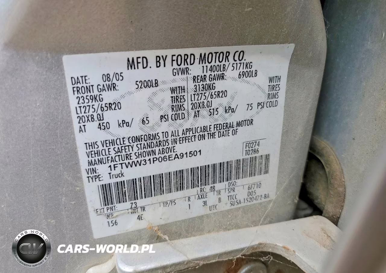 2006 Ford F350 Srw Super Duty VIN:1FTWW31P06EA91501 - 12