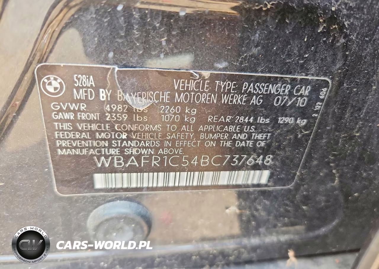 2011 BMW 528 I VIN:WBAFR1C54BC737648 - 12