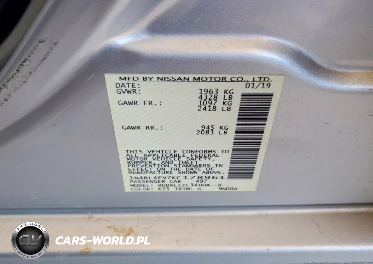 2019 Nissan Altima Sl VIN:1N4BL4EV7KC178961 - 13