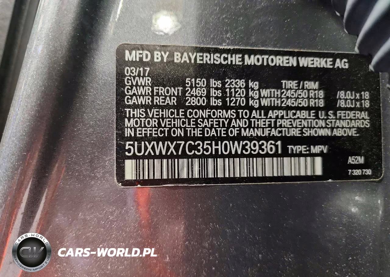 2017 BMW X3 xDrive35I VIN:5UXWX7C35H0W39361 - 14
