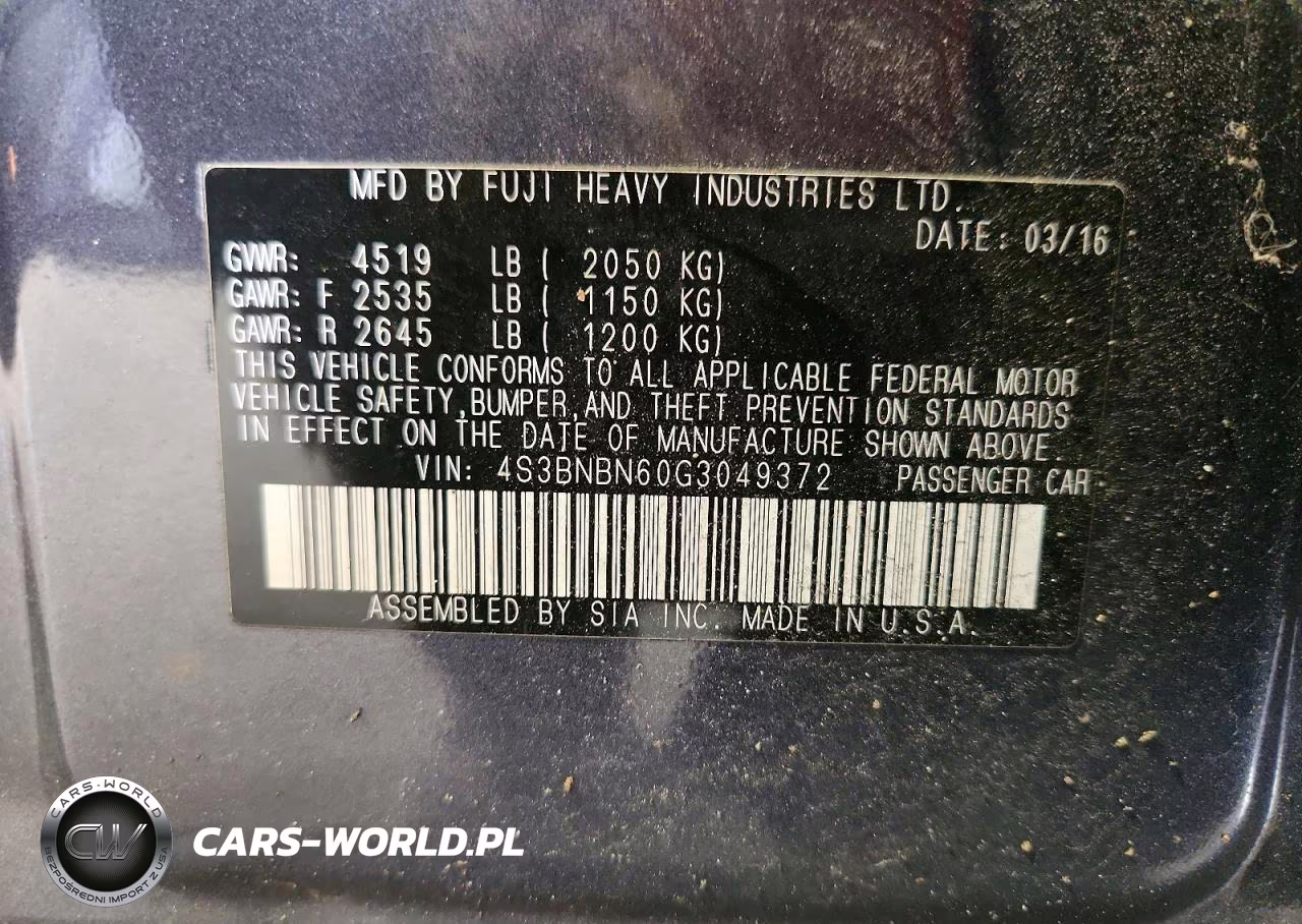 2016 Subaru Legacy 2.5I Limited VIN:4S3BNBN60G3049372 - 12