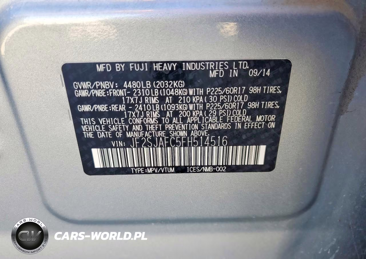2015 Subaru Forester 2.5I Premium VIN:JF2SJAFC5FH514516 - 12