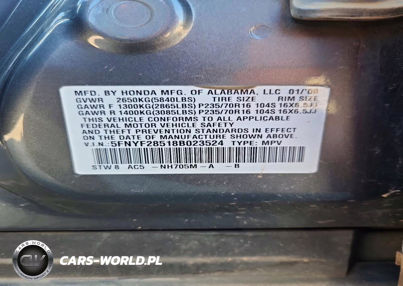 2008 Honda Pilot Exl VIN:5FNYF28518B023524 - 13