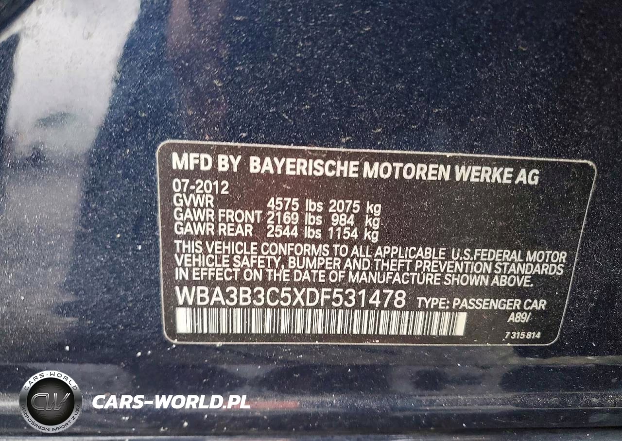 2013 BMW 328 Xi VIN:WBA3B3C5XDF531478 - 12