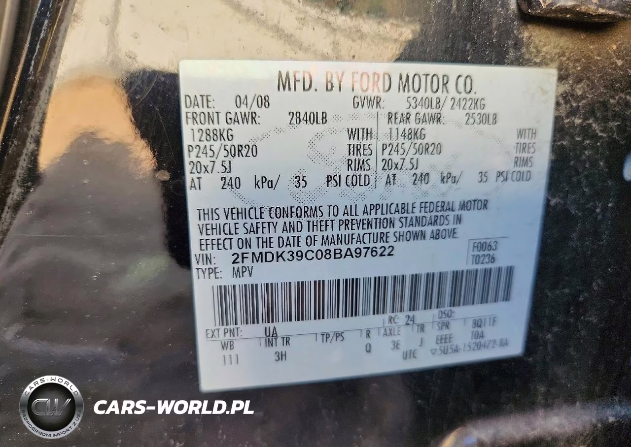 2008 Ford Edge Limited VIN:2FMDK39C08BA97622 - 13
