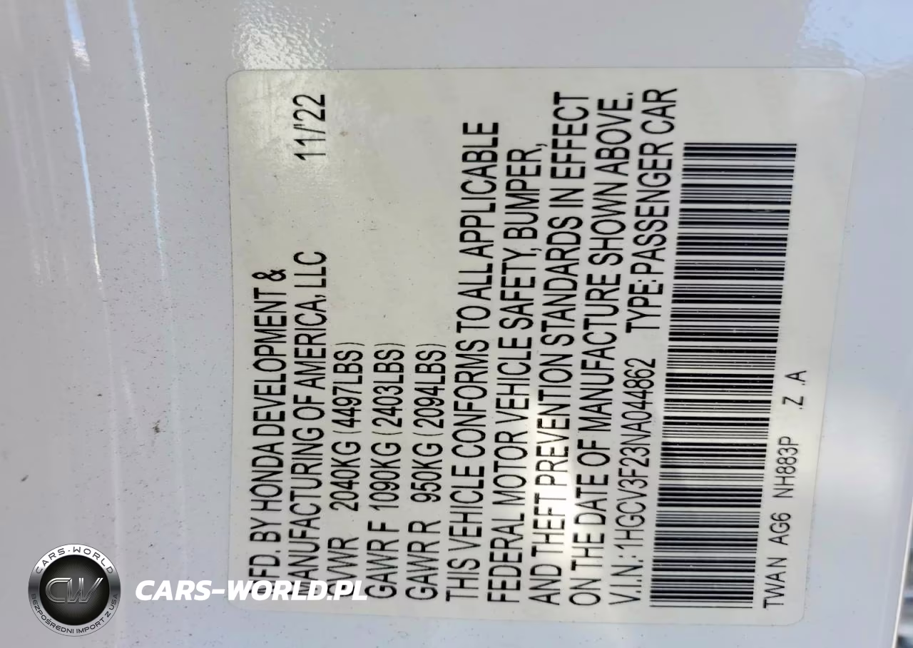 2022 Honda Accord Hybrid Sport VIN:1HGCV3F23NA044862 - 12