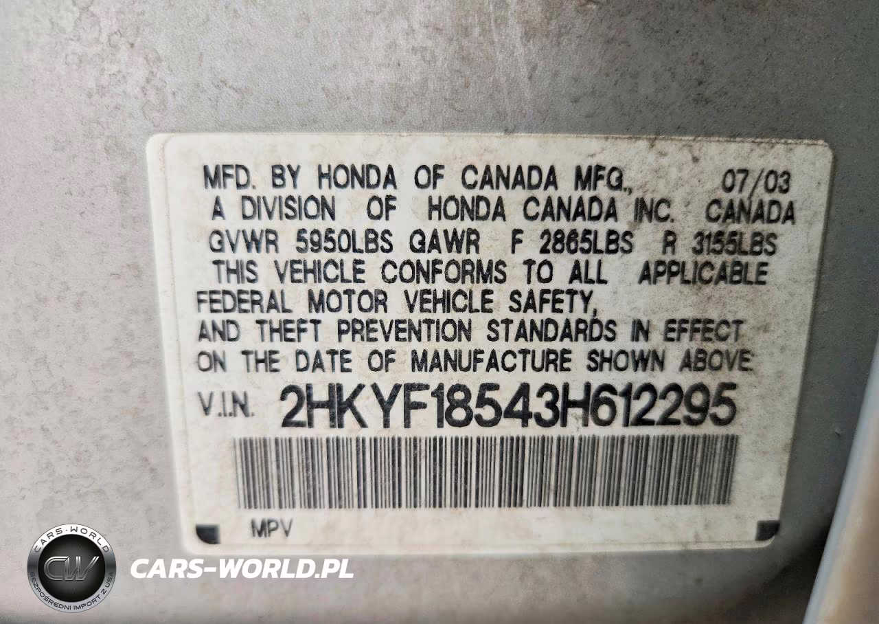 2003 Honda Pilot Exl VIN:2HKYF18543H612295 - 12