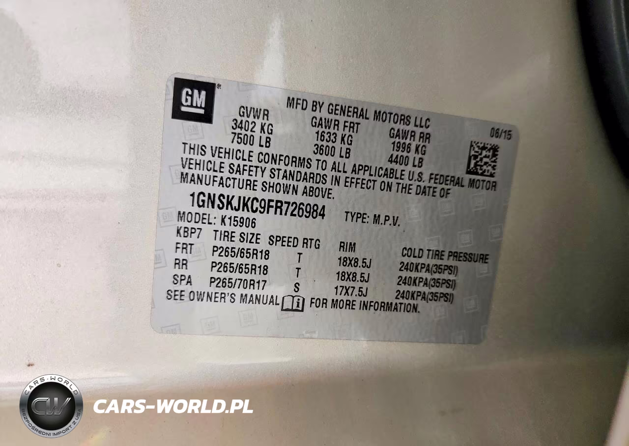 2015 Chevrolet Suburban K1500 Lt VIN:1GNSKJKC9FR726984 - 13