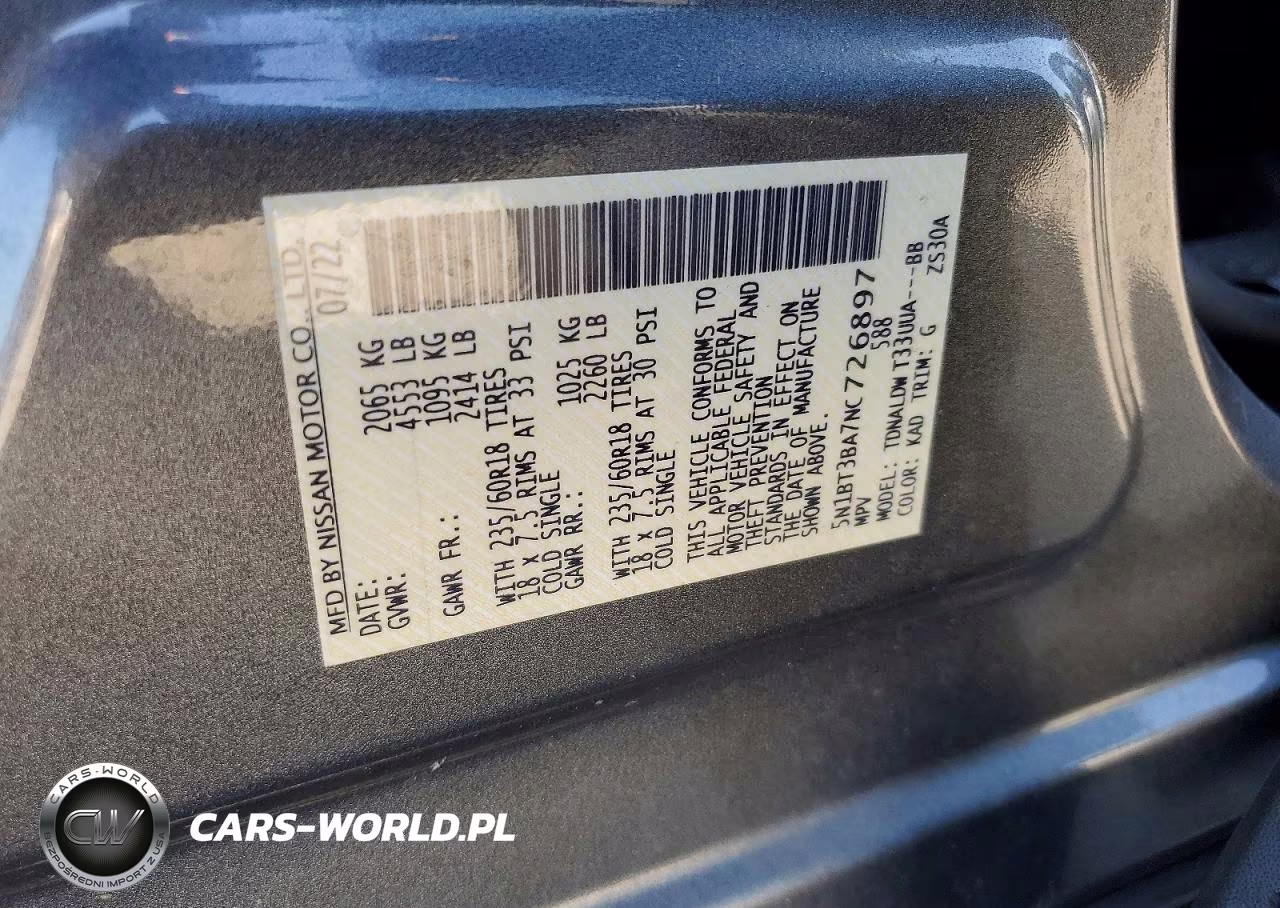 2022 Nissan Rogue Sv VIN:5N1BT3BA7NC726897 - 12