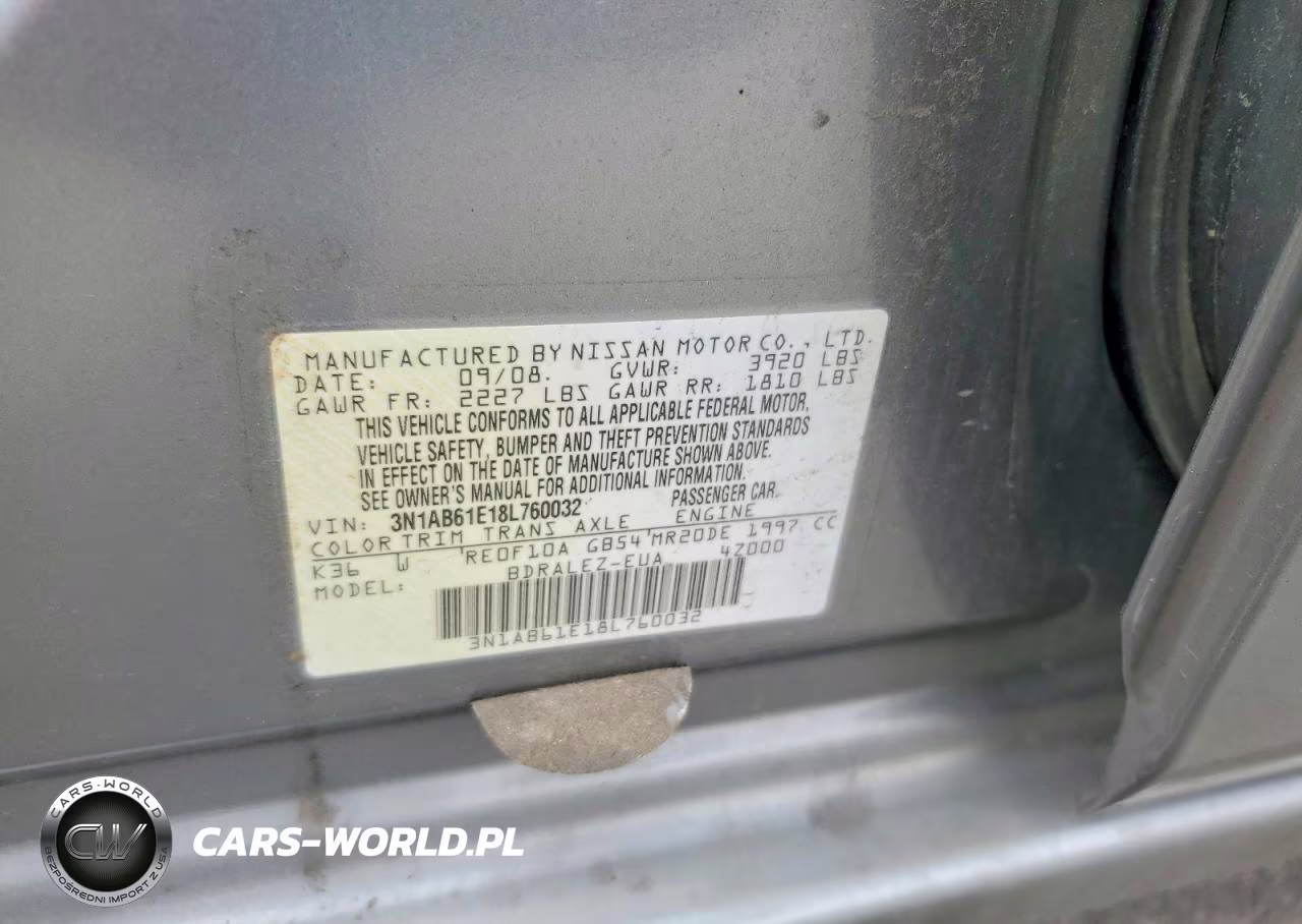 2008 Nissan Sentra 2.0 VIN:3N1AB61E18L760032 - 12