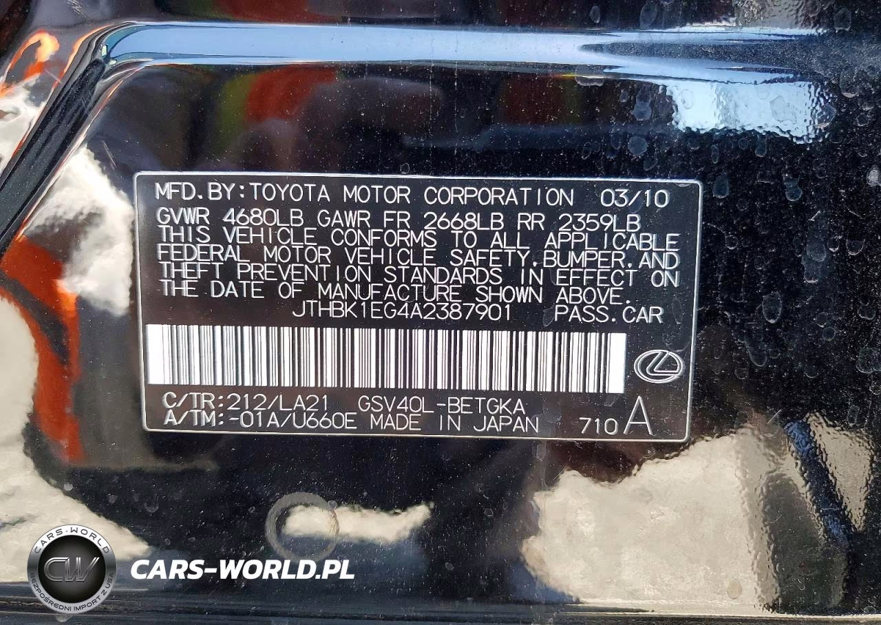 2010 Lexus Es 350 VIN:JTHBK1EG4A2387901 - 12