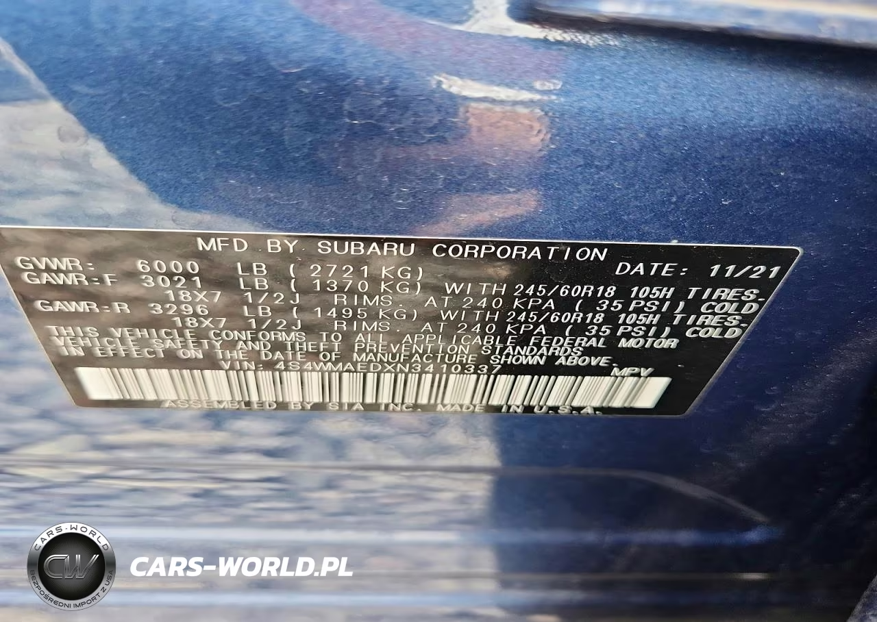 2022 Subaru Ascent Premium VIN:4S4WMAEDXN3410337 - 13