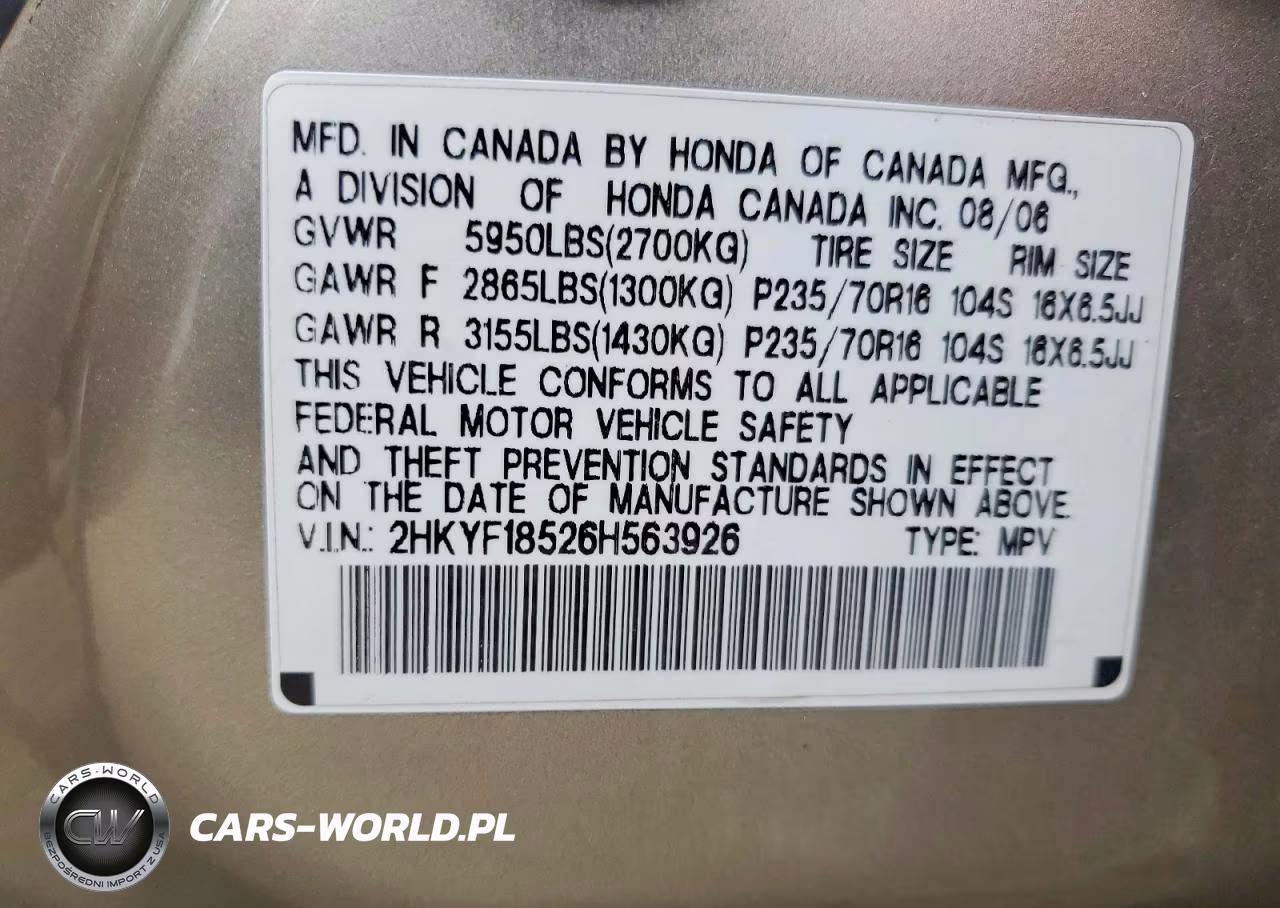 2006 Honda Pilot Ex VIN:2HKYF18526H563926 - 14