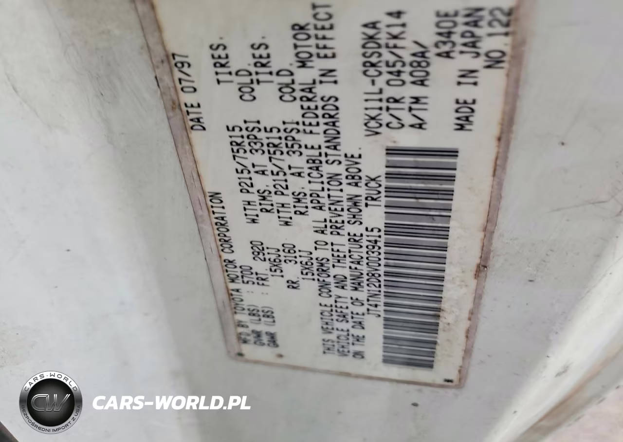 1997 Toyota T100 Xtracab VIN:JT4TN12D8V0039415 - 12