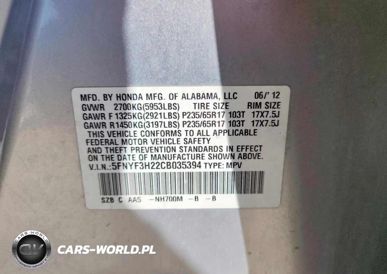 2012 Honda Pilot Lx VIN:5FNYF3H22CB035394 - 12