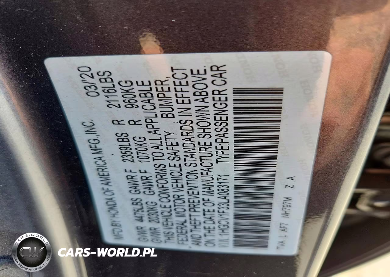 2020 Honda Accord Sport VIN:1HGCV1F33LA083171 - 12