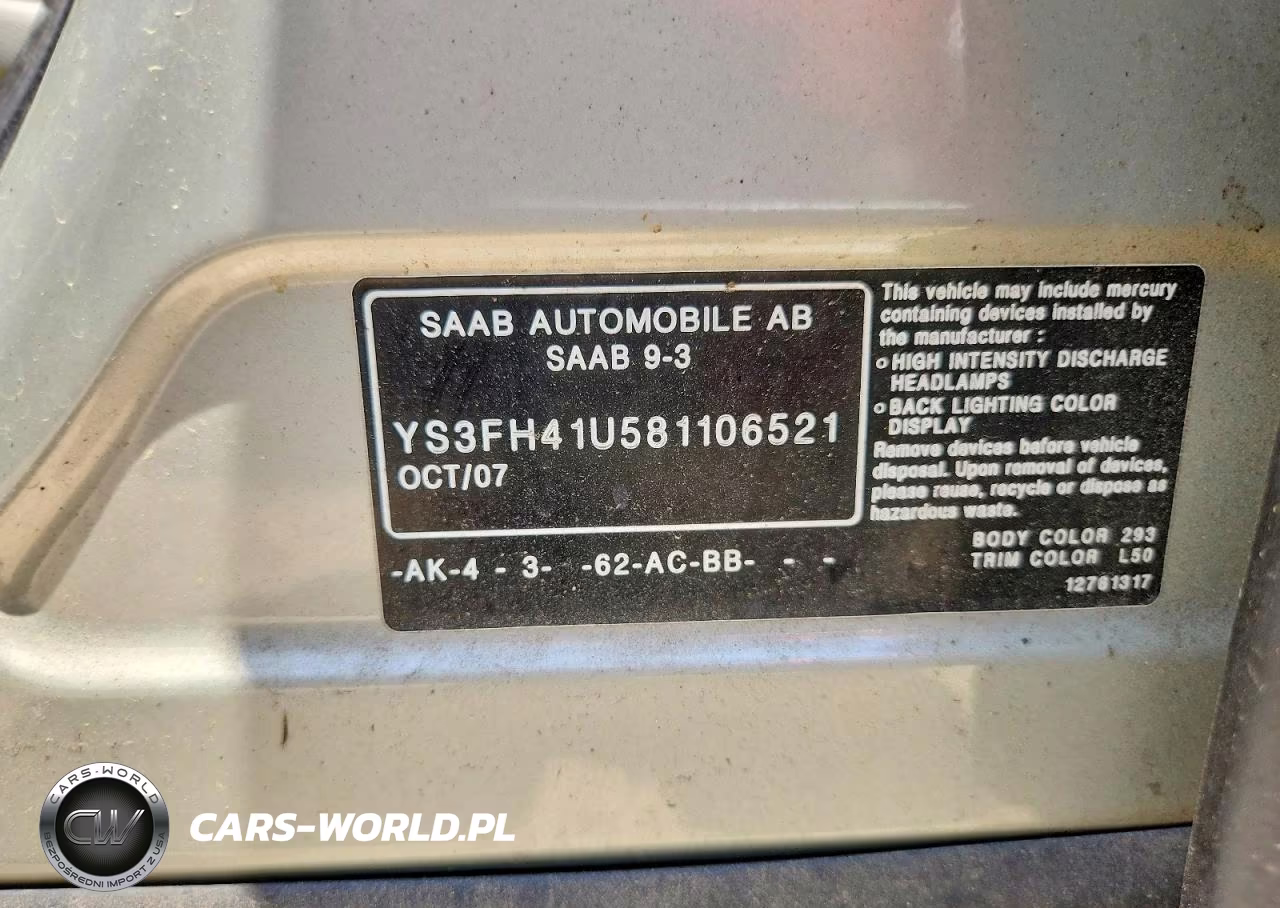2008 Saab 9-3 Aero VIN:YS3FH41U581106521 - 12