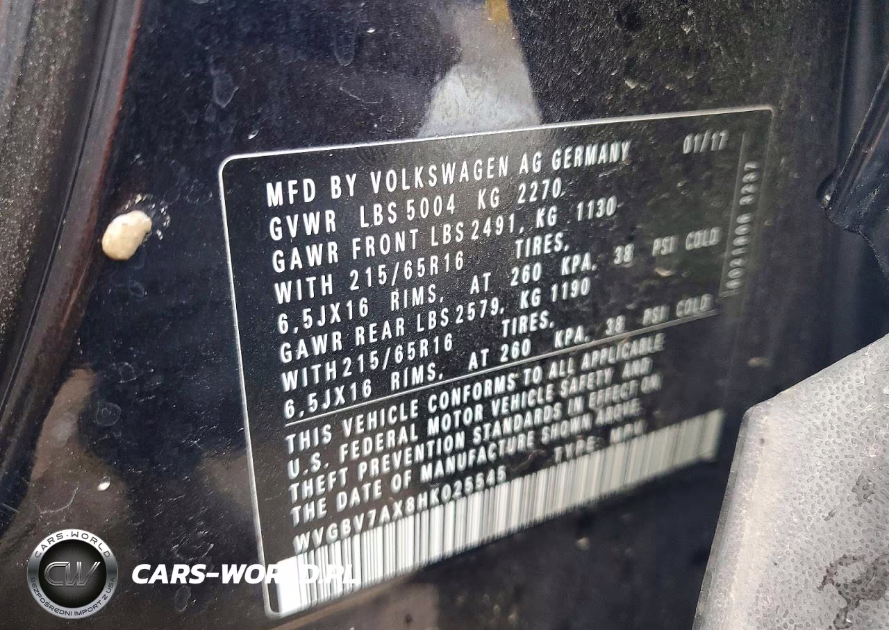 2017 Volkswagen Tiguan S VIN:WVGBV7AX8HK025545 - 13