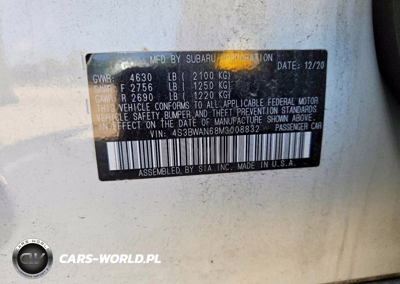 2021 Subaru Legacy Limited VIN:4S3BWAN68M3008832 - 12