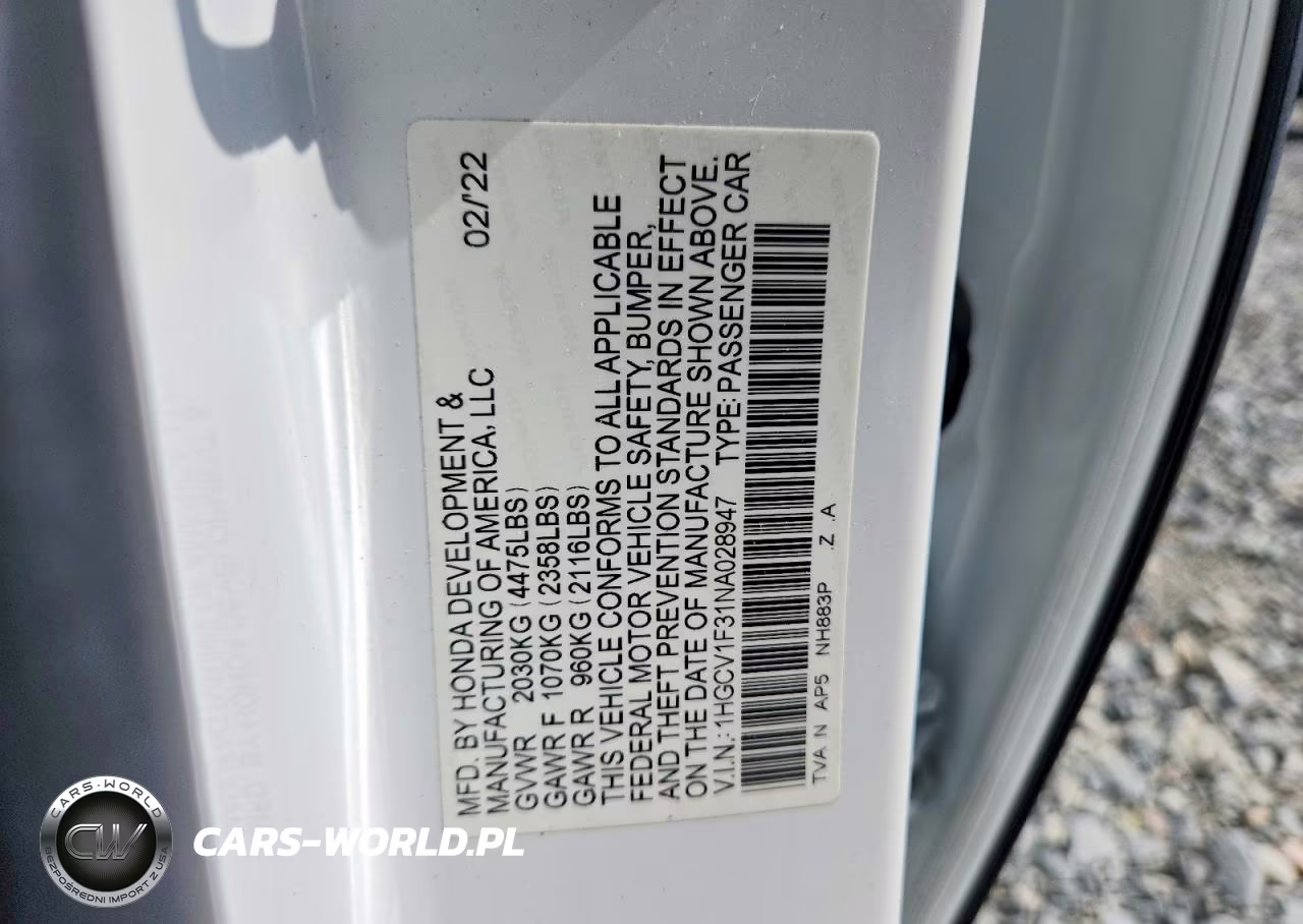 2022 Honda Accord Sport VIN:1HGCV1F31NA028947 - 13