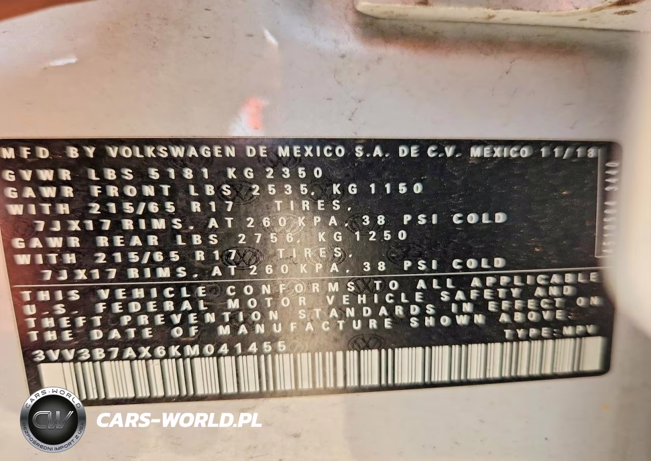 2019 Volkswagen Tiguan Se VIN:3VV3B7AX6KM041455 - 14