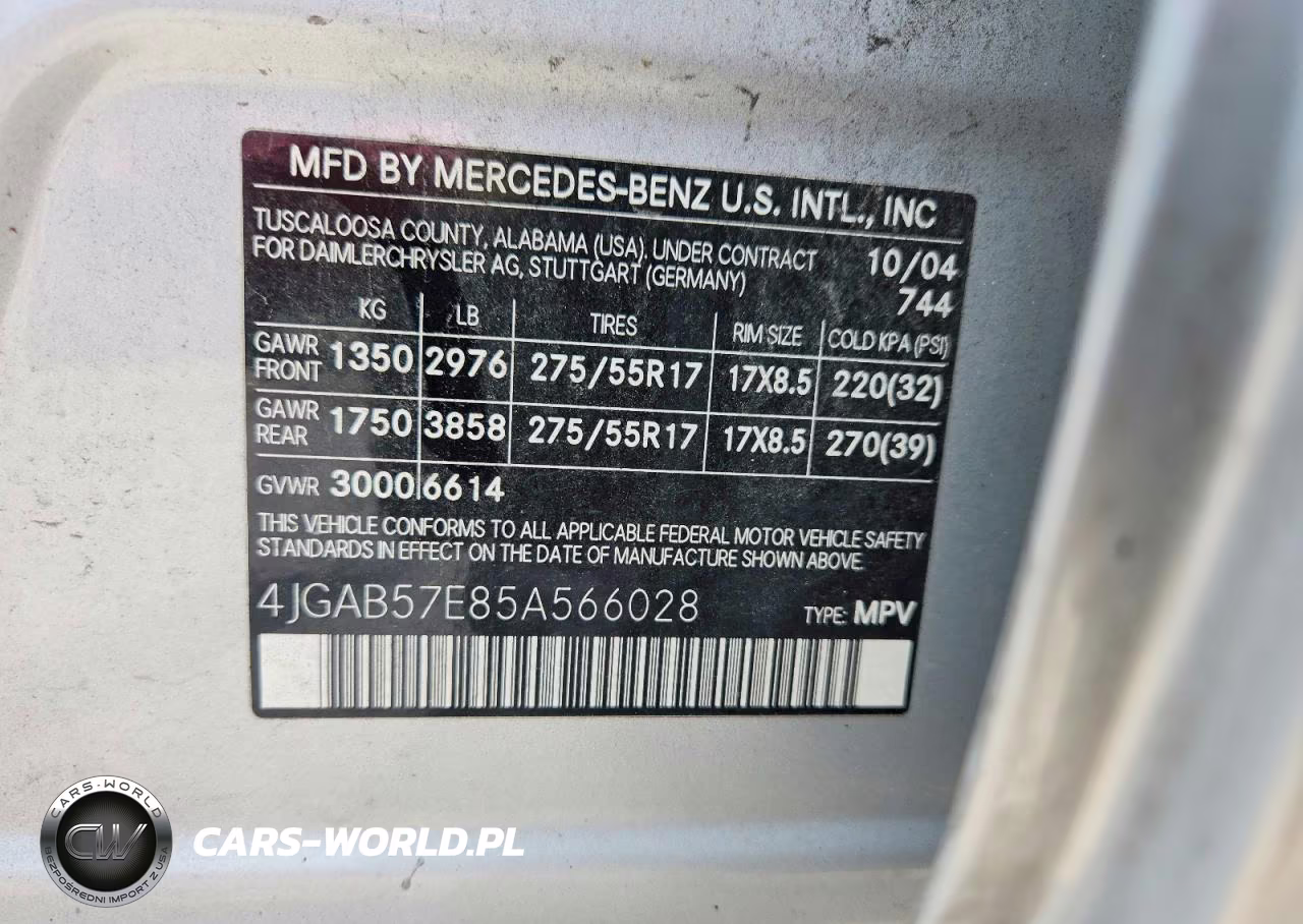 2005 Mercedes-Benz Ml 350 VIN:4JGAB57E85A566028 - 13