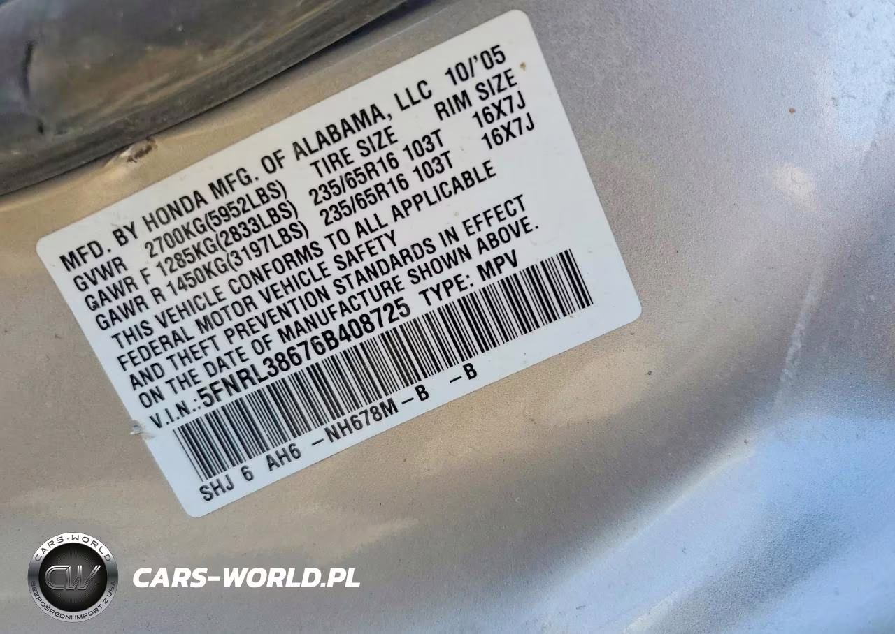 2006 Honda Odyssey Exl VIN:5FNRL38676B408725 - 13