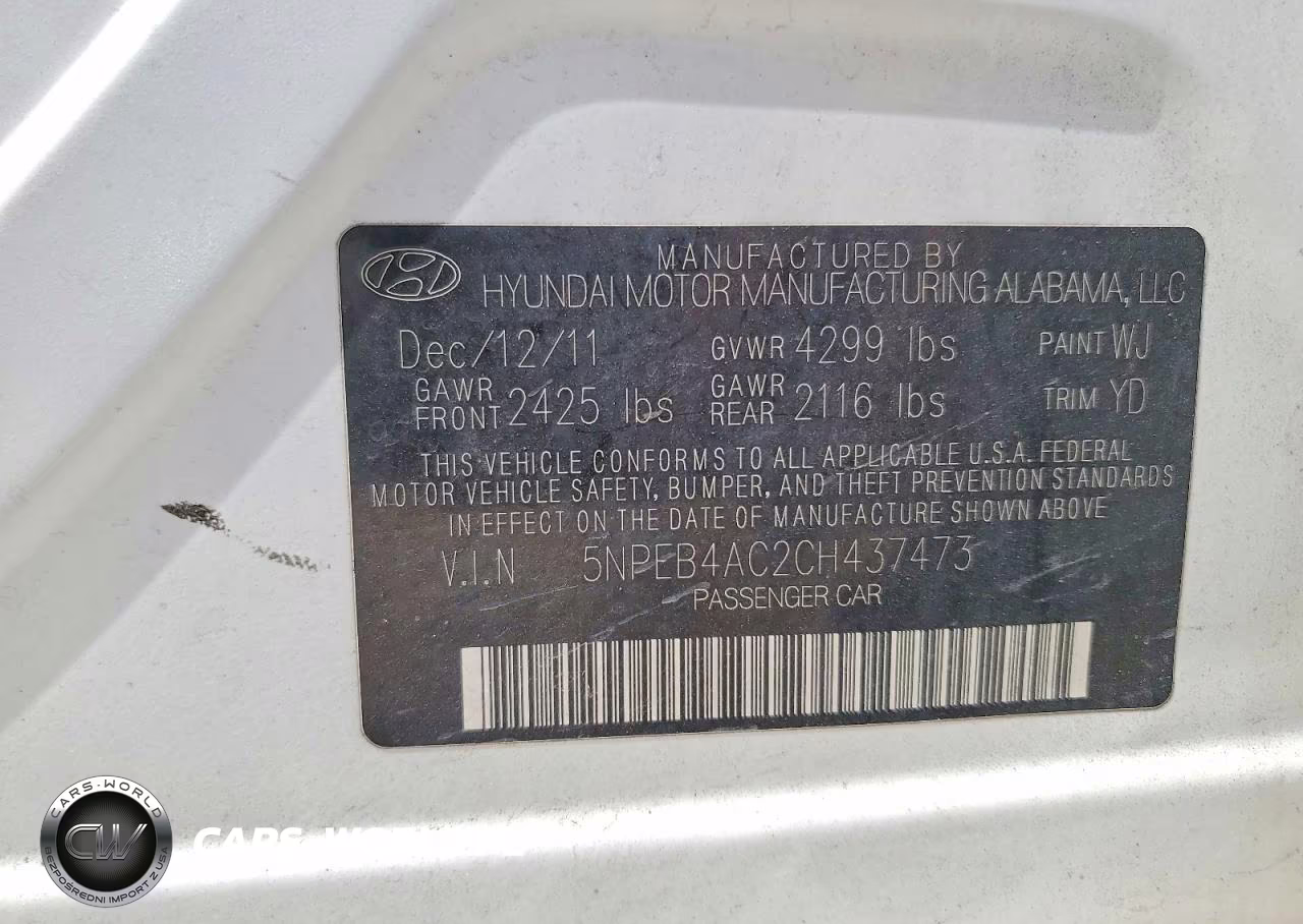2012 Hyundai Sonata Gls VIN:5NPEB4AC2CH437473 - 13