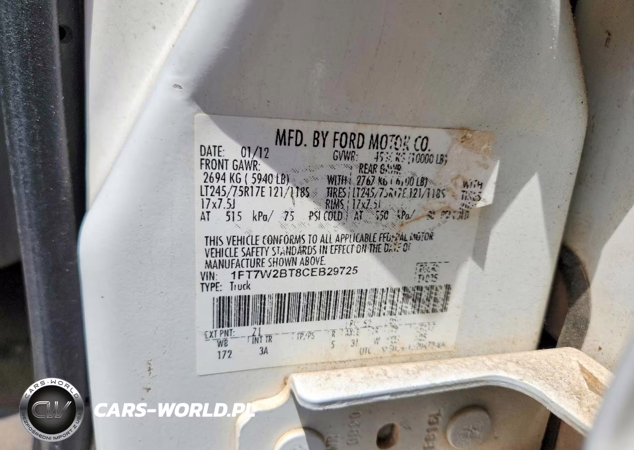2012 Ford F250 Super Duty VIN:1FT7W2BT8CEB29725 - 13
