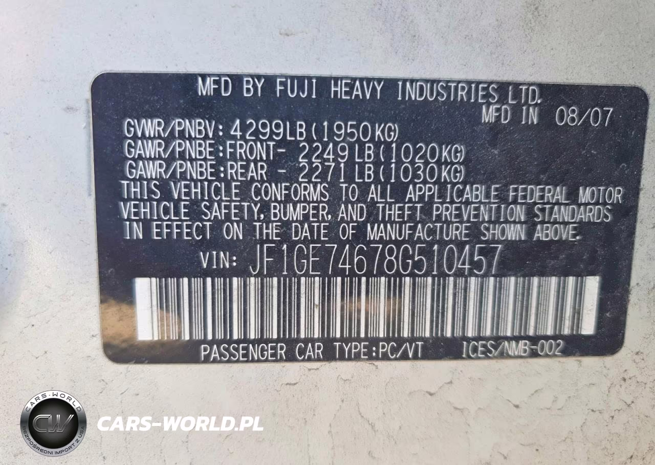 2008 Subaru Impreza Wrx VIN:JF1GE74678G510457 - 12