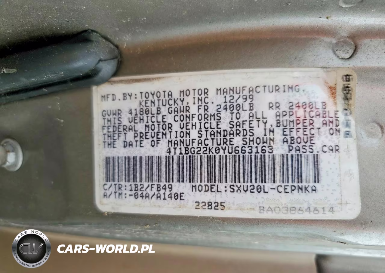 2000 Toyota Camry Le VIN:4T1BG22K0YU663163 - 12