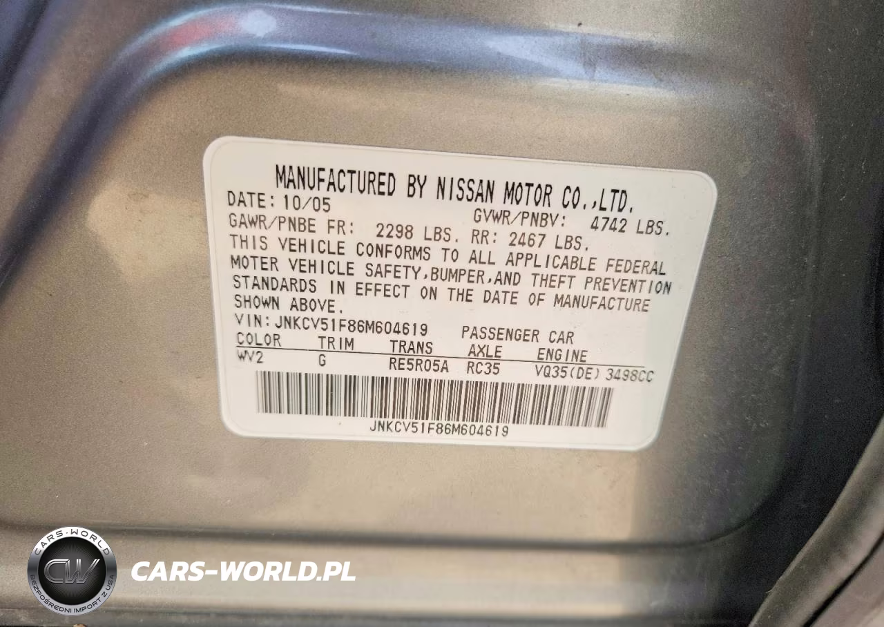 2006 Infiniti G35 X VIN:JNKCV51F86M604619 - 12
