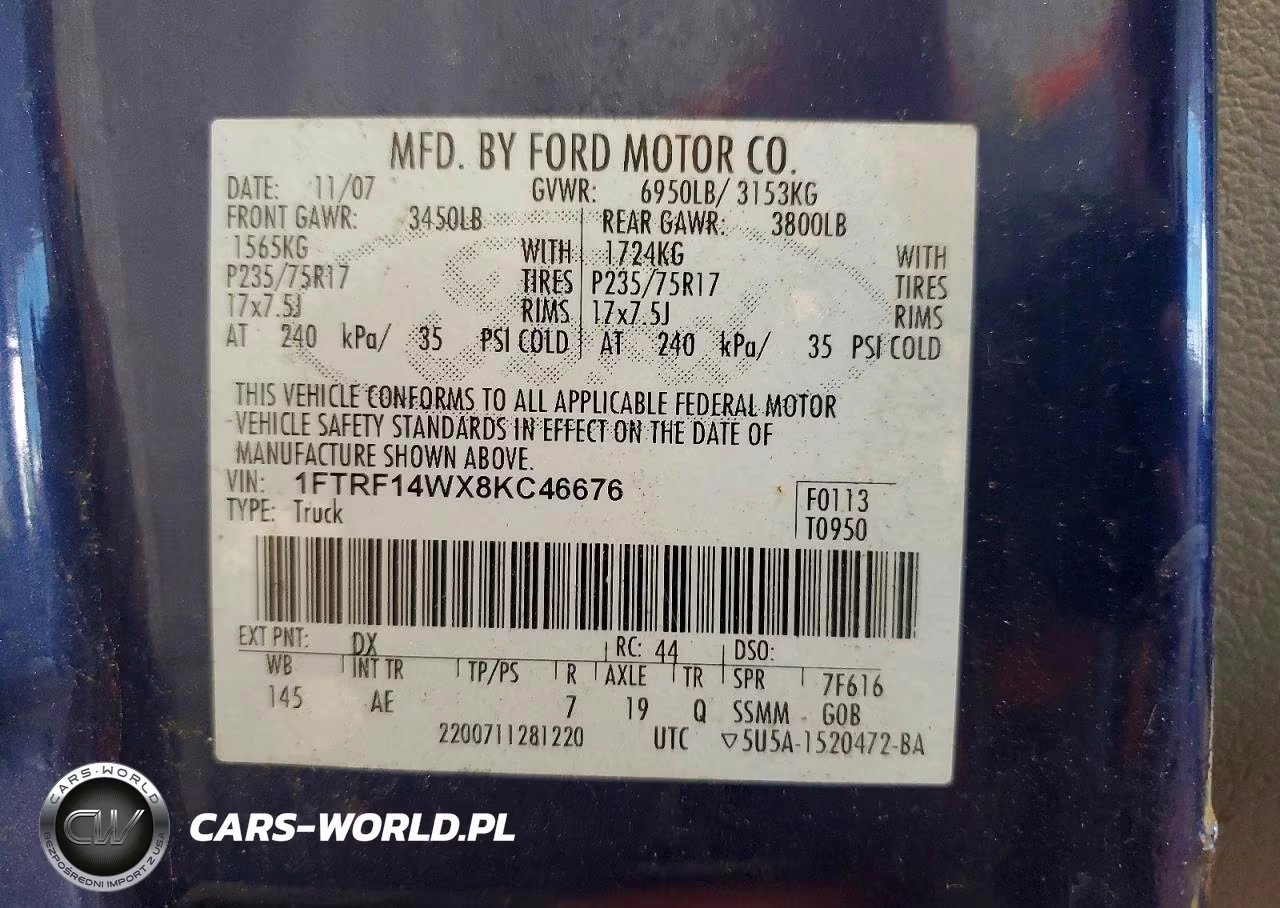 2008 Ford F150 VIN:1FTRF14WX8KC46676 - 12