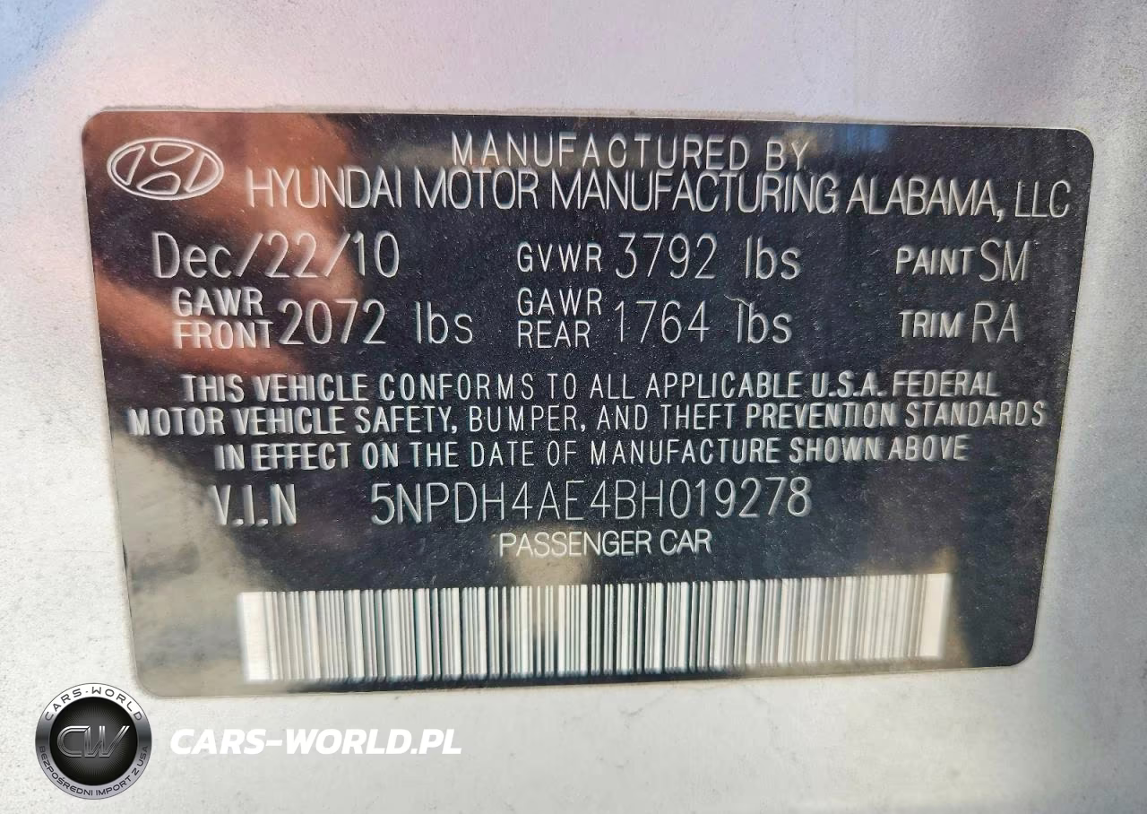 2011 Hyundai Elantra Limited VIN:5NPDH4AE4BH019278 - 13