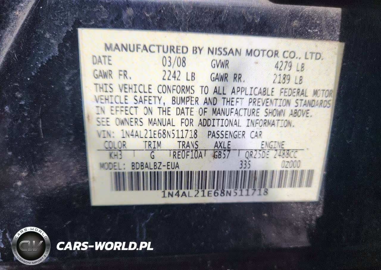 2008 Nissan Altima 2.5 VIN:1N4AL21E68N511718 - 13