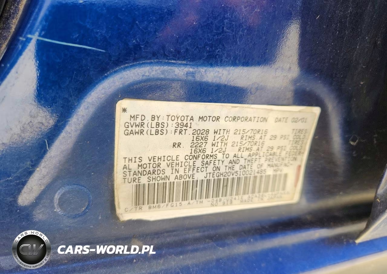 2001 Toyota Rav4 Base VIN:JTEGH20V510021485 - 13