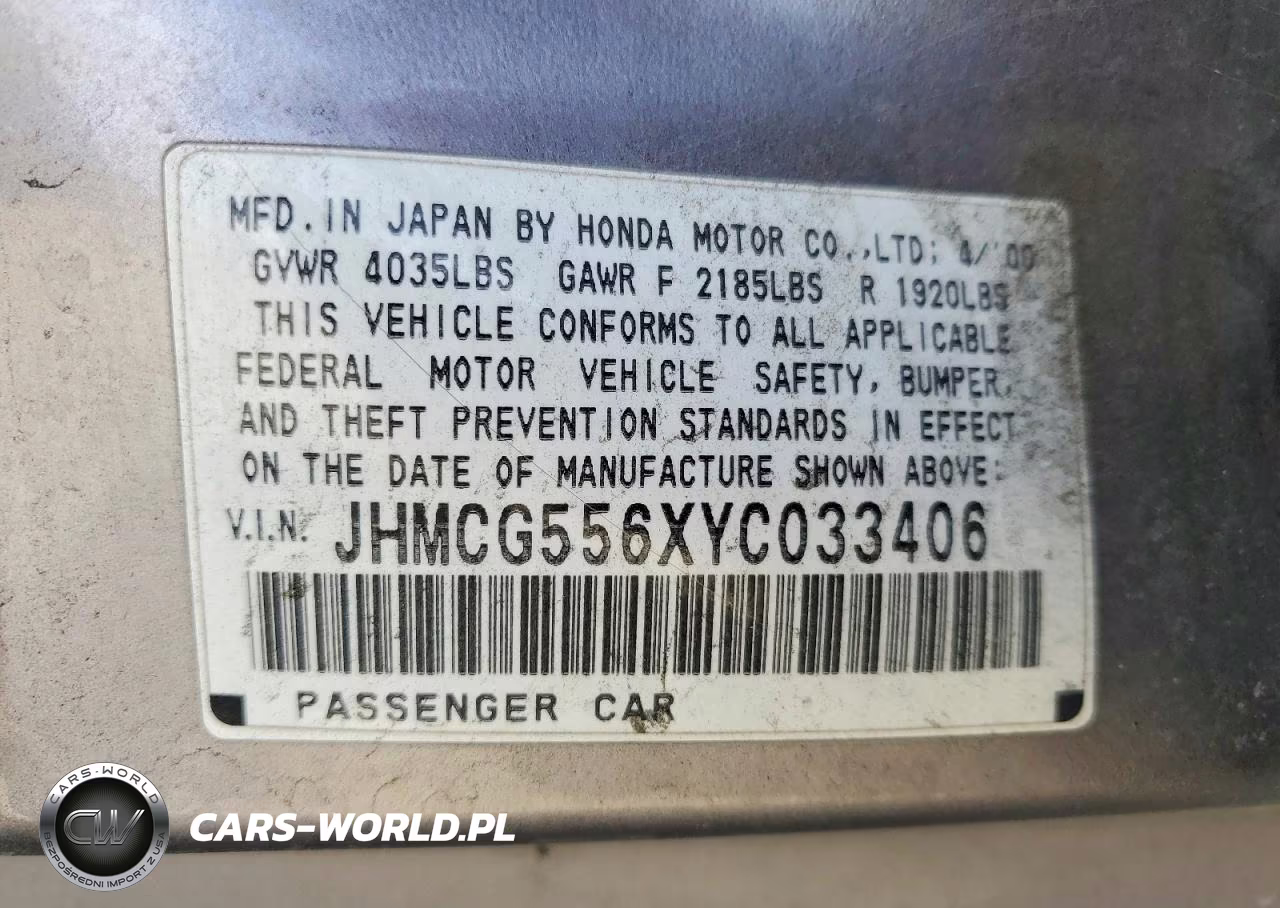 2000 Honda Accord Ex VIN:JHMCG556XYC033406 - 13