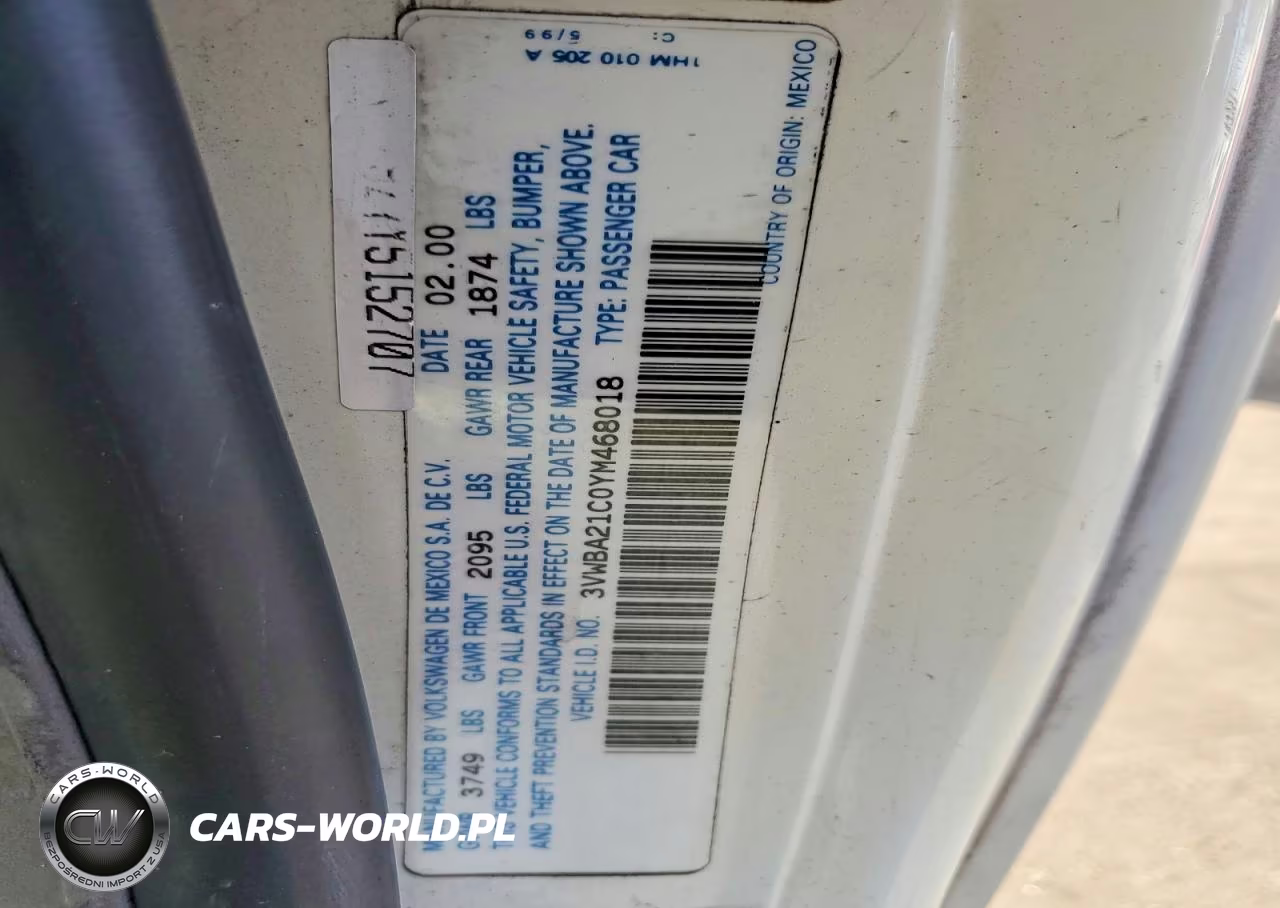 2000 Volkswagen New Beetle Gl VIN:3VWBA21C0YM468018 - 13
