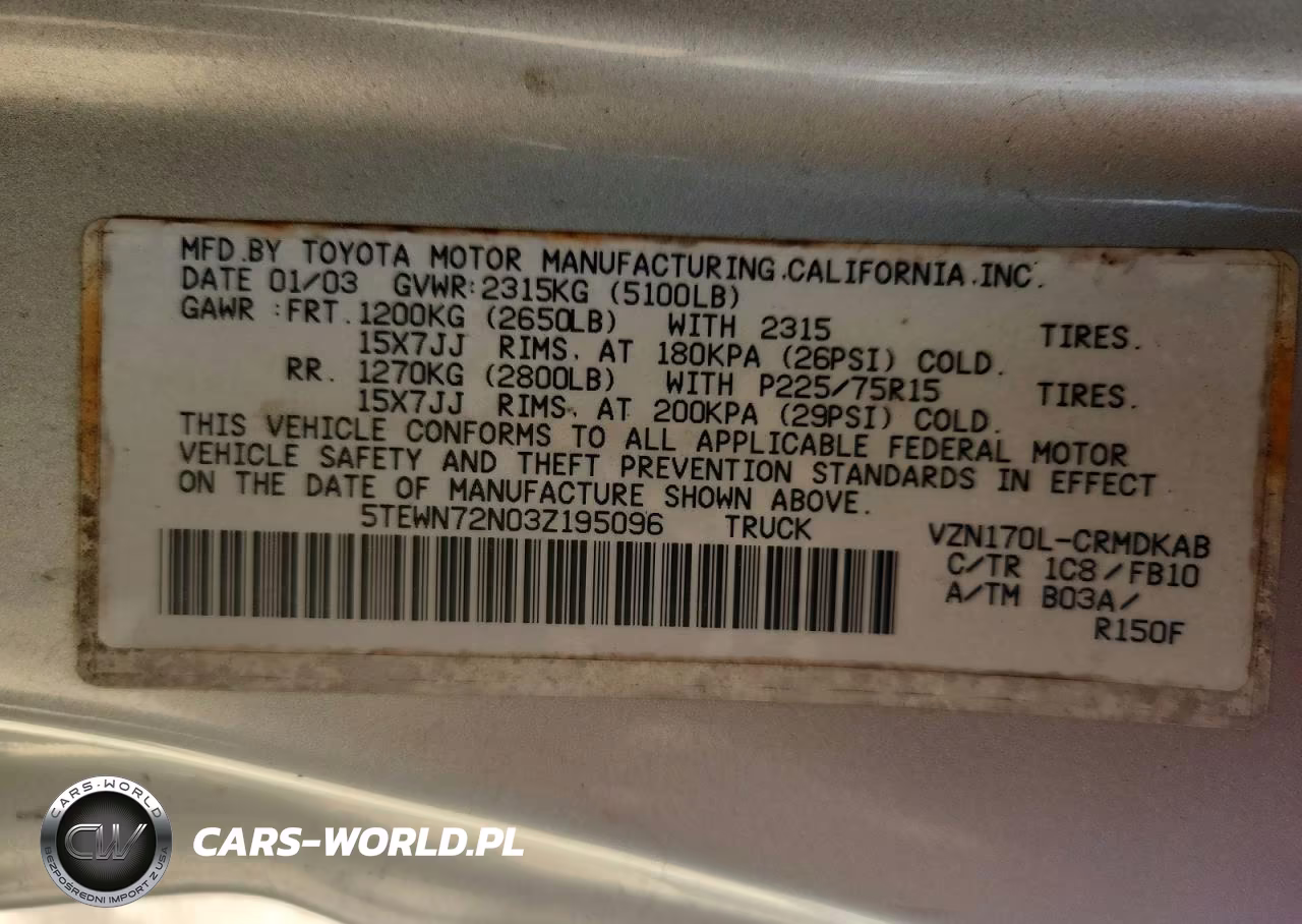 2003 Toyota Tacoma Xtracab VIN:5TEWN72N03Z195096 - 13