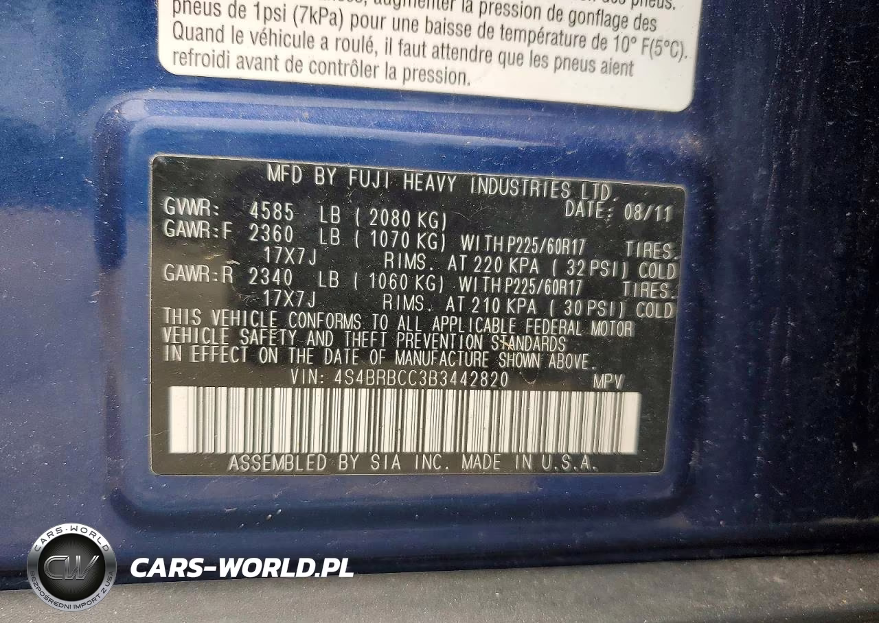 2011 Subaru Outback 2.5I Premium VIN:4S4BRBCC3B3442820 - 13