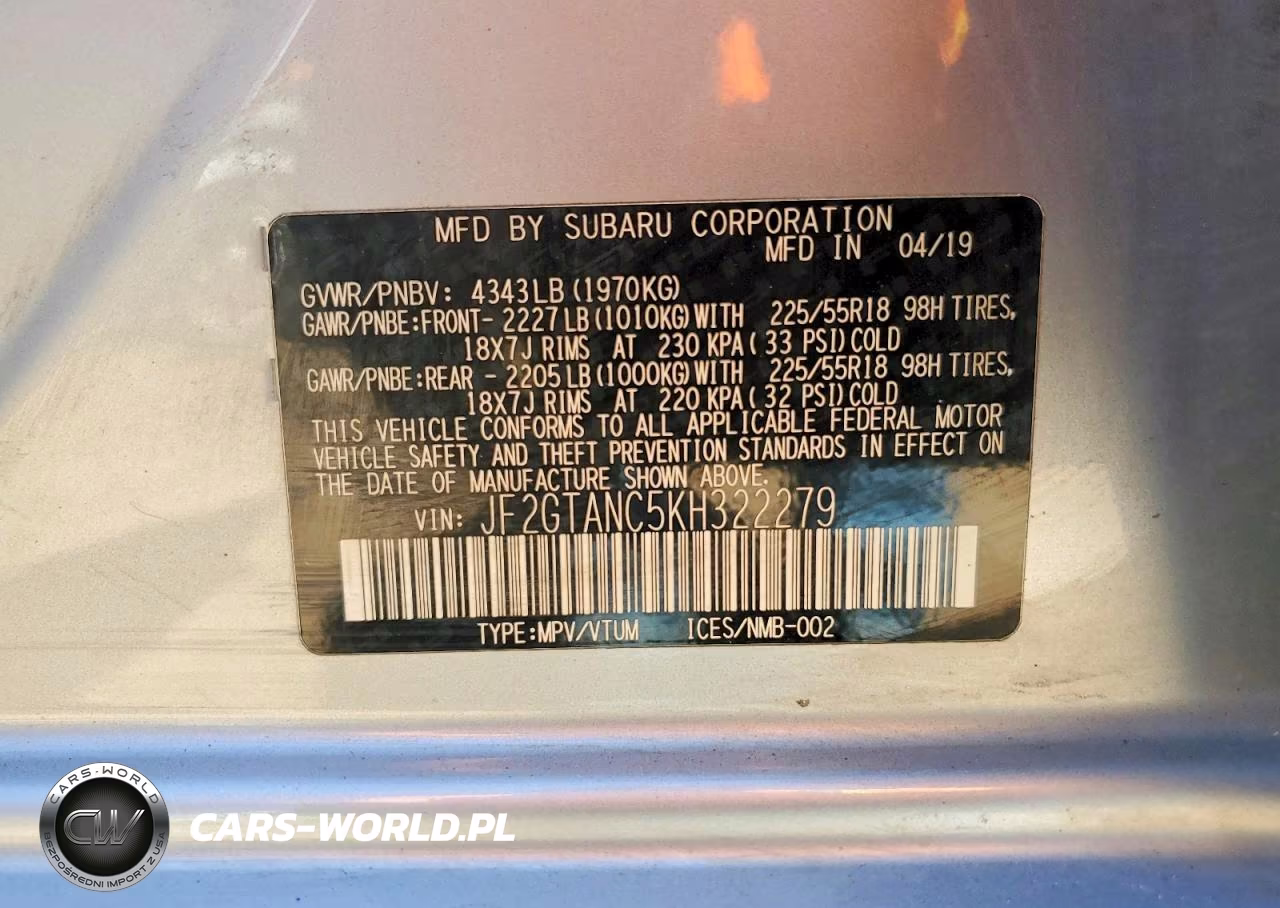 2019 Subaru Crosstrek Limited VIN:JF2GTANC5KH322279 - 13