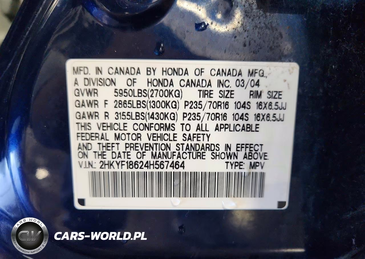2004 Honda Pilot Exl VIN:2HKYF18624H567464 - 14