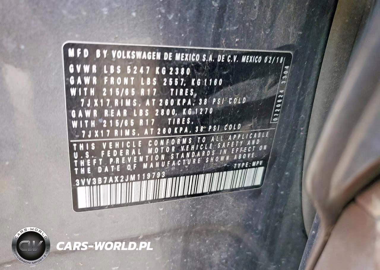 2018 Volkswagen Tiguan Se VIN:3VV3B7AX2JM119793 - 12