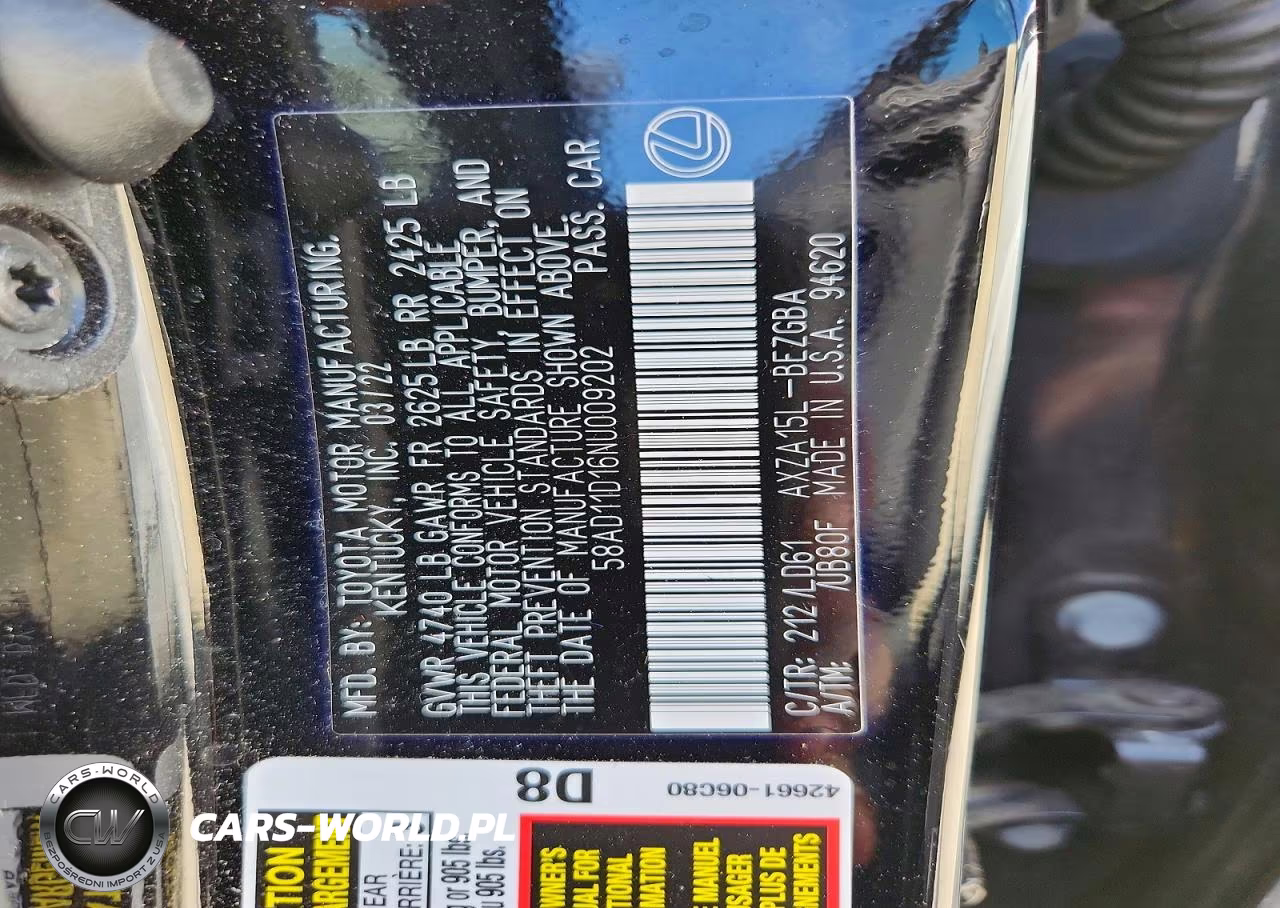 2022 Lexus Es 250 Base VIN:58AD11D16NU009202 - 12