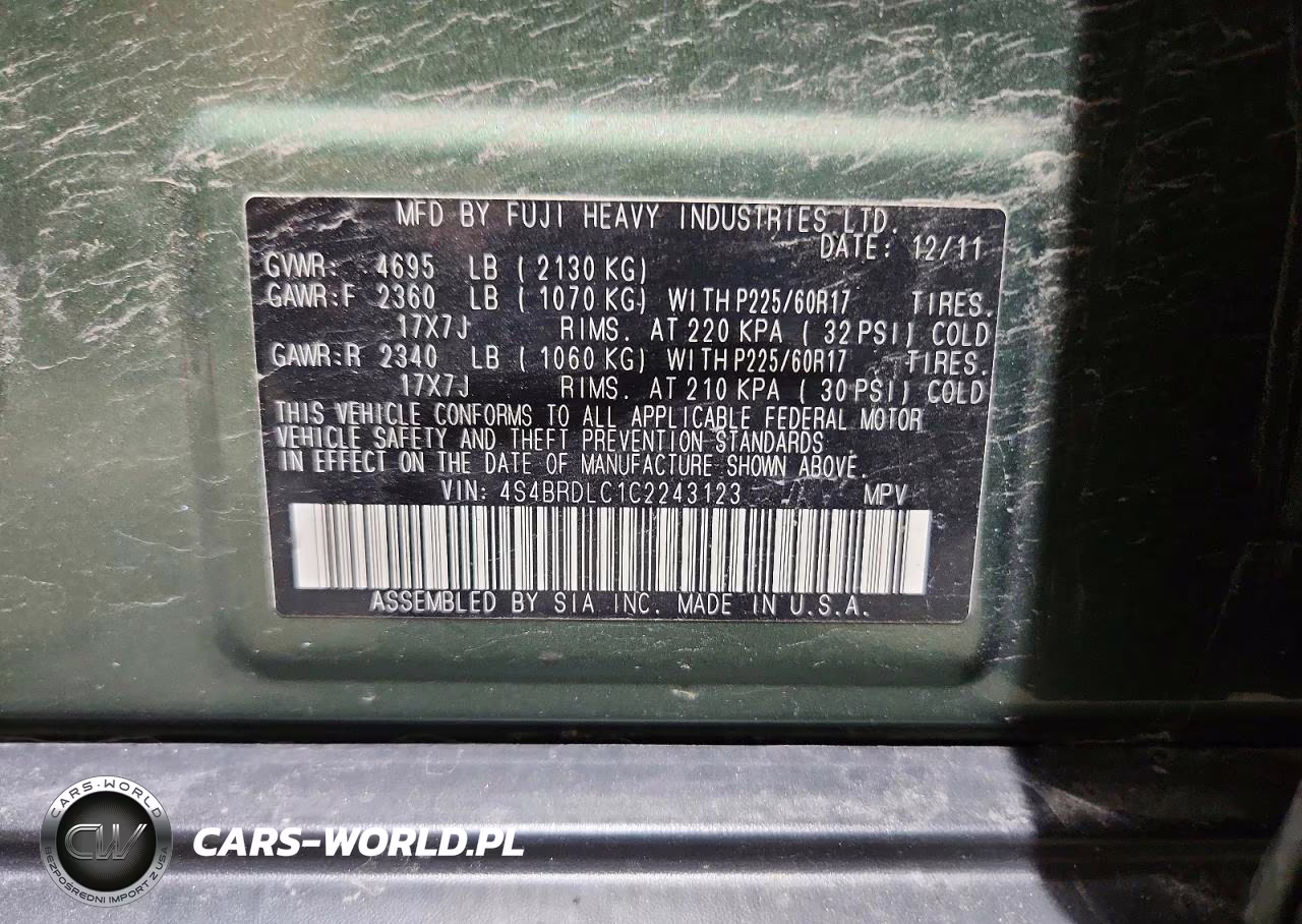 2012 Subaru Outback 3.6R Limited VIN:4S4BRDLC1C2243123 - 12