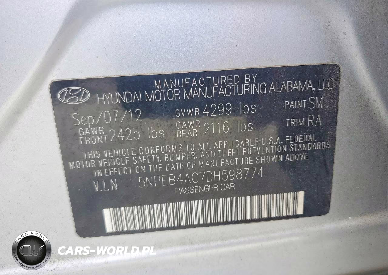 2013 Hyundai Sonata Gls VIN:5NPEB4AC7DH598774 - 12