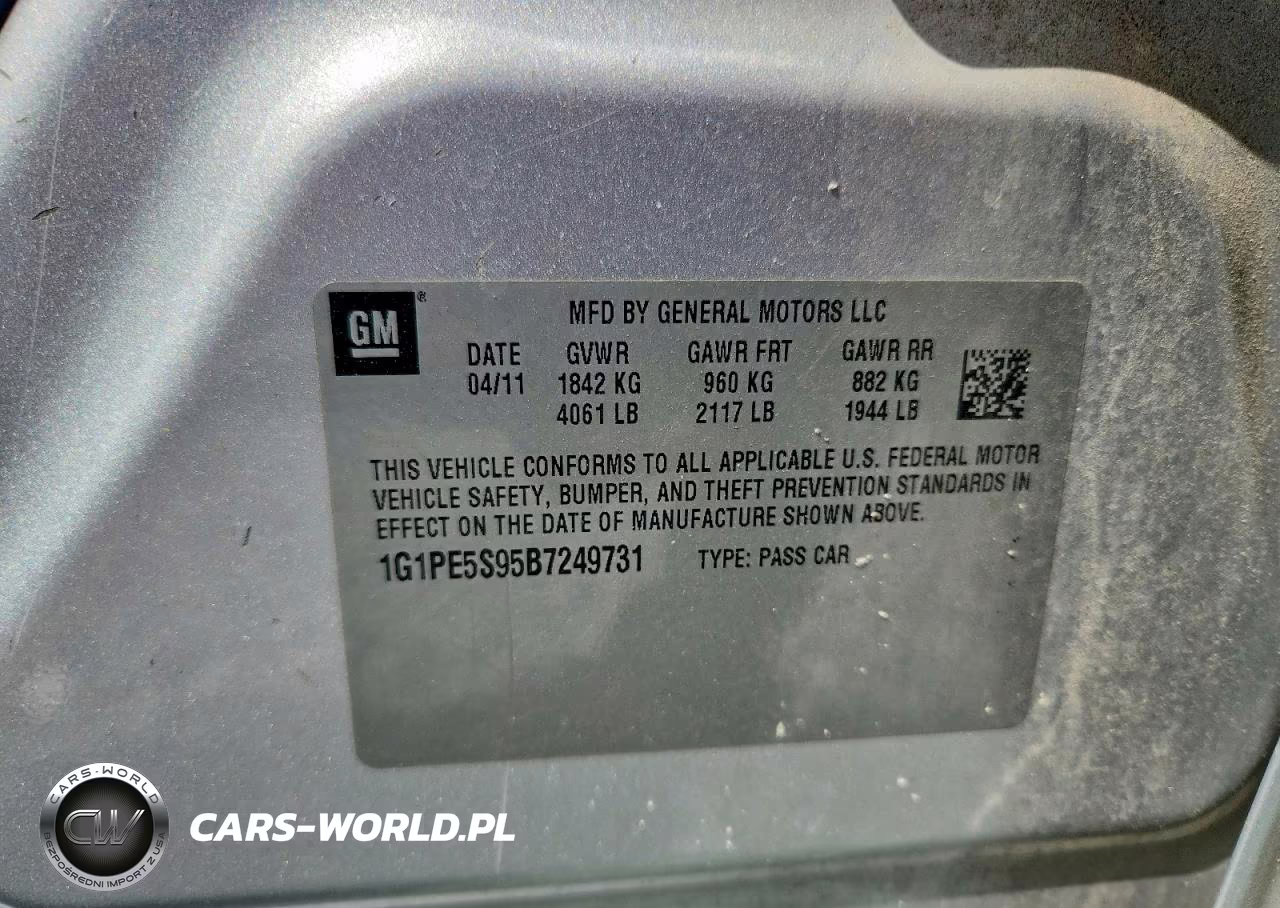 2011 Chevrolet Cruze Lt VIN:1G1PE5S95B7249731 - 12